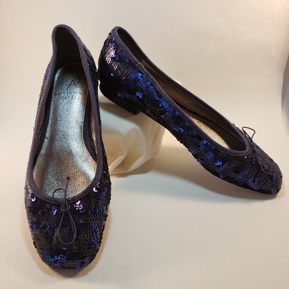 Adrianne Papell Zoe Sequined Flats Navy Blue